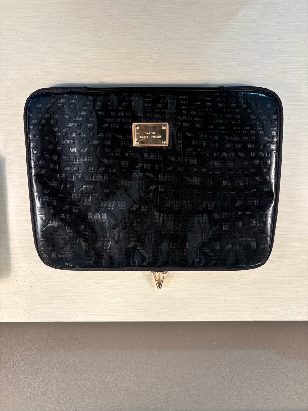 Michael Kors Black Logo Toiletry Pouch with Gold Plate